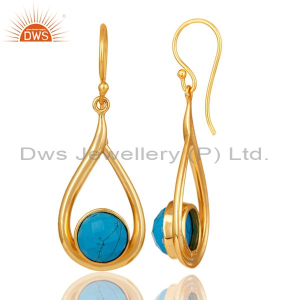 Designers 18k Yellow Gold Plated Sterling Silver Turquoise Drop Dangle Earring