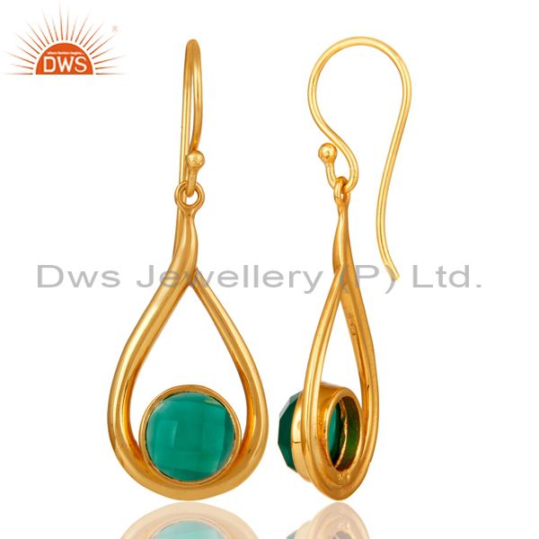 Designers 18k Yellow Gold Plated Green Onyx Sterling Silver Earring