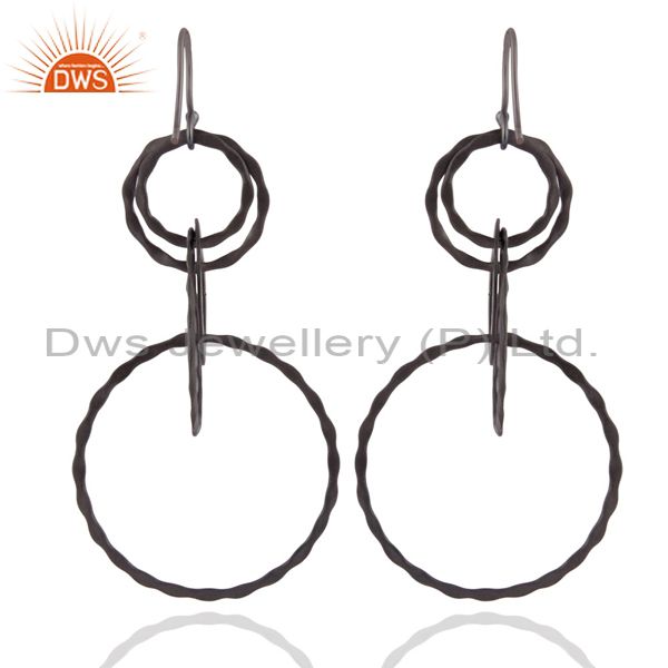 Designers Black Rhodium Sterling Silver Hammered Multiplication Circle Earrings