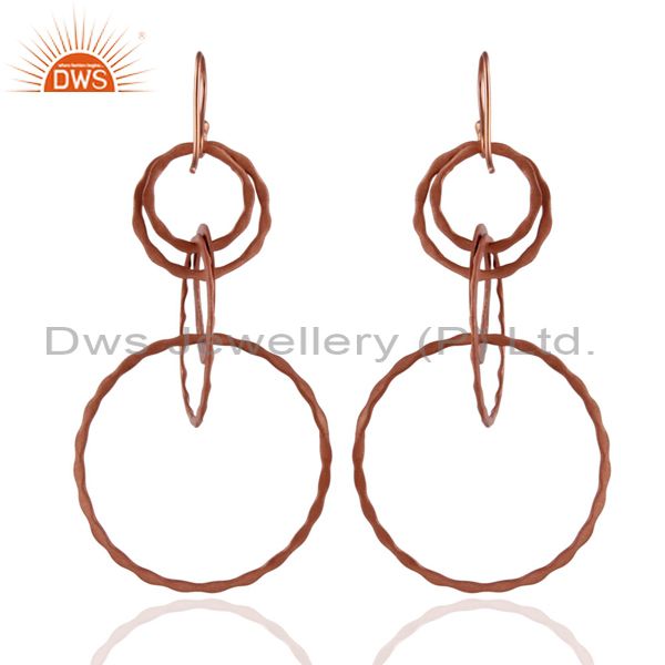 Designers Rose Gold Over Silver Hammered Multiplication Circle Dangle Earring