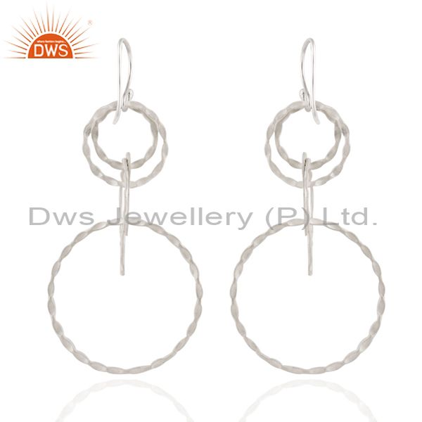 Designers 925 Solid Sterling Silver Hammered Multi Circle Design Dangle Earrings