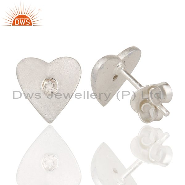 Designers 925 Solid Sterling Silver White Topaz Gemstone Heart Stud Earrings For Her