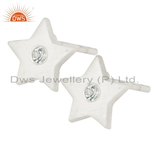 Suppliers 925 Sterling Silver Natural White Topaz Star Womens Stud Earrings