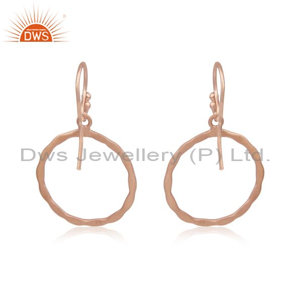 Suppliers 18K Rose Gold Plated Sterling Silver Hammered Circle Dangle Hook Earrings