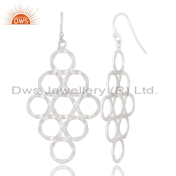 Designers Handmade 925 Solid Sterling Silver Hammered Multi Circle Dangle Earrings