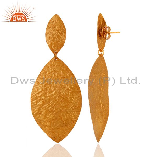 Designers Handcrafted Solid Sterling Silver Dangle Earrings With Yellow Gold Plated