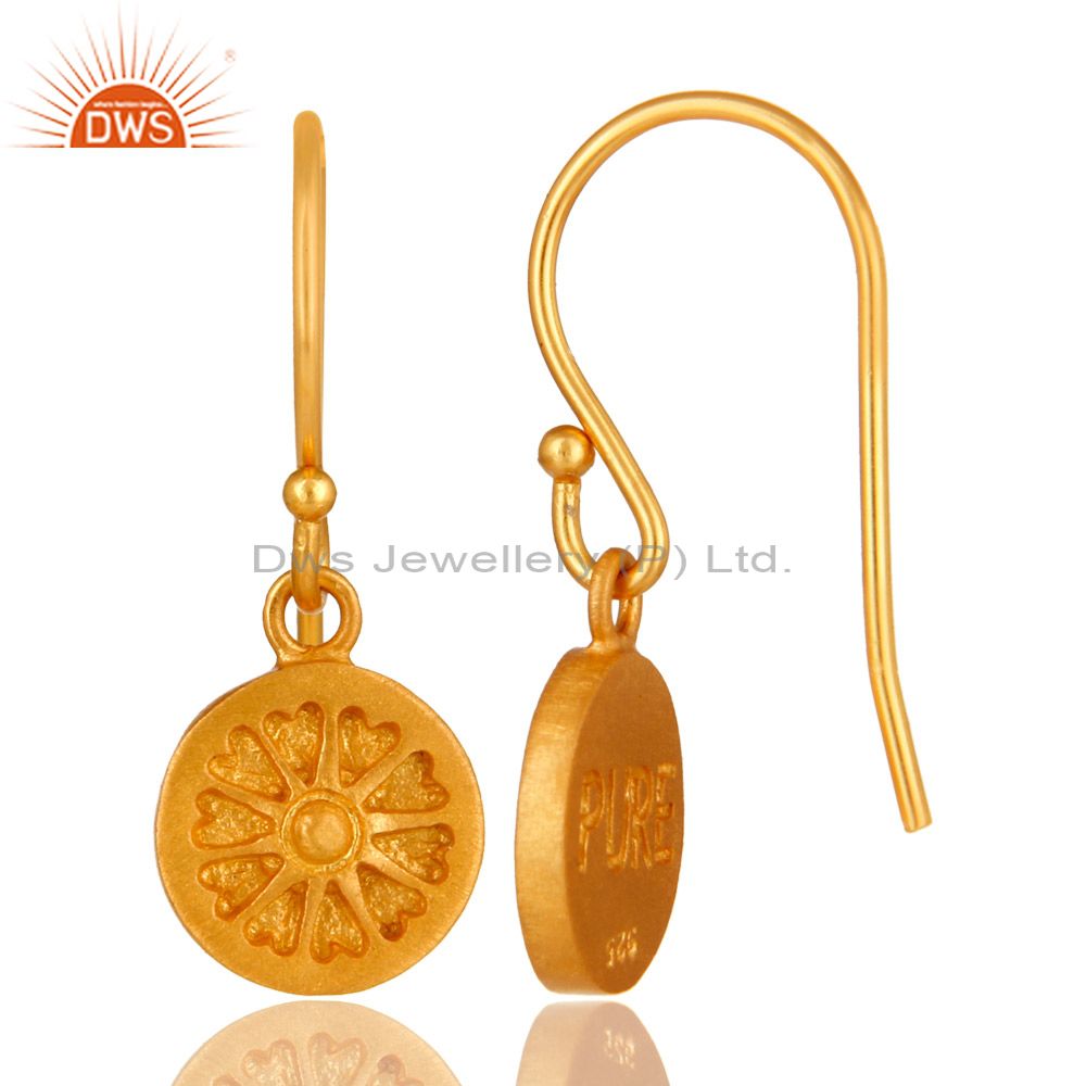 Suppliers 22K Yellow Gold Plated Sterling Silver Circle Dangle Earrings For Womens