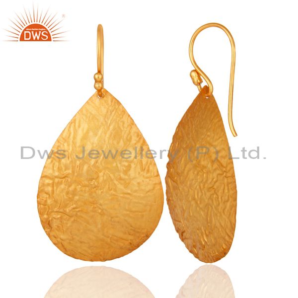 Suppliers 14K Gold Plated 925 Sterling Silver Hammered Lightweight Petals Dangle Earrings