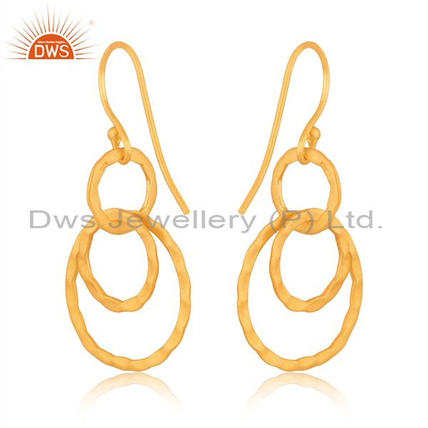 Circle Design Gold Plated Designer Plain SIlver Dangle Earrings Jewelry