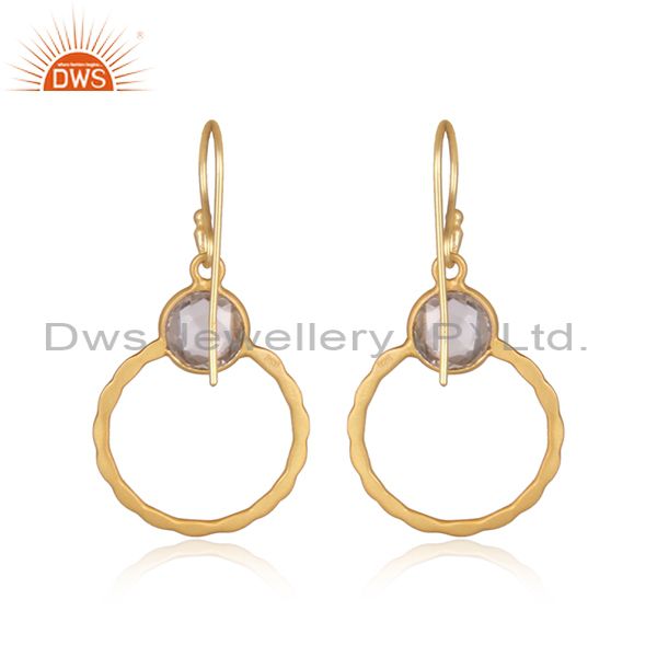 Suppliers Crystal Quartz Dangle 14K Gold Plated 925 Sterling Silver Earrings Jewelry