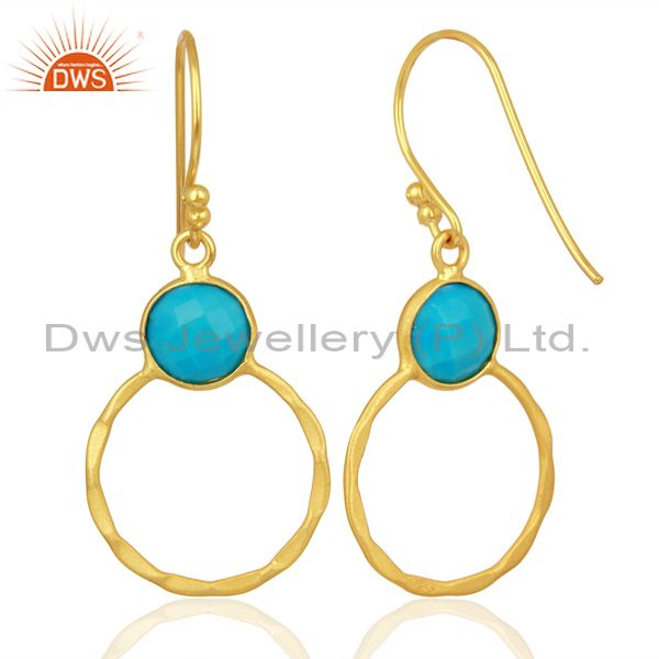 Suppliers Turquoise Dangle 18K Gold Plated 925 Sterling Silver Earrings Jewelry