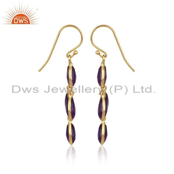 Designers 18K Gold Over Sterling Silver Purple Chalcedony Gemstone Chandelier Earrings