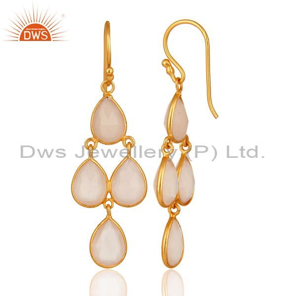 Designers 18K Gold Plated Sterling Silver Handmade Dyed Chalcedony Gemstone Dangle Earring
