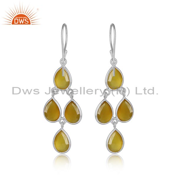 Handmade chandelier earring in silver 925 and yellow chalcedony