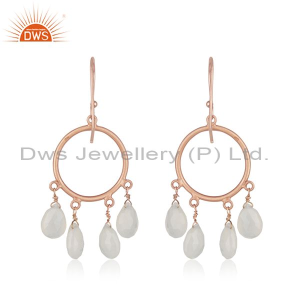 Suppliers 18K Rose Gold Plated Sterling Silver White Moonstone Drop Chandelier Earrings