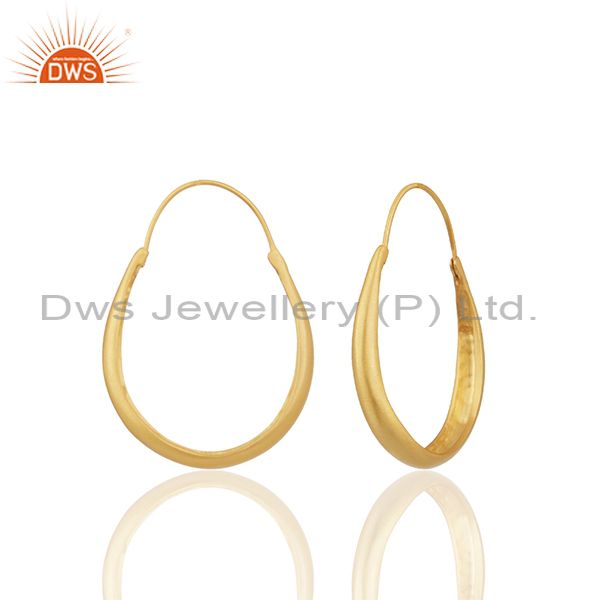 Suppliers 24k Yellow Gold Plated Sterling Silver Circle Design Hoop Earrings