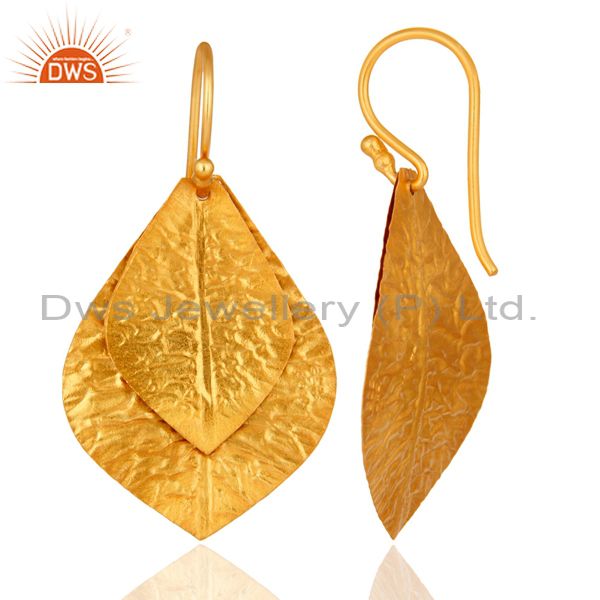 Designers 22K Yellow Gold Plated Sterling Silver Handcrafted Designer Dangle Earrings