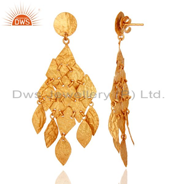 Suppliers 18K Yellow Gold Plated Sterling Silver Petals Designer Chandelier Earrings