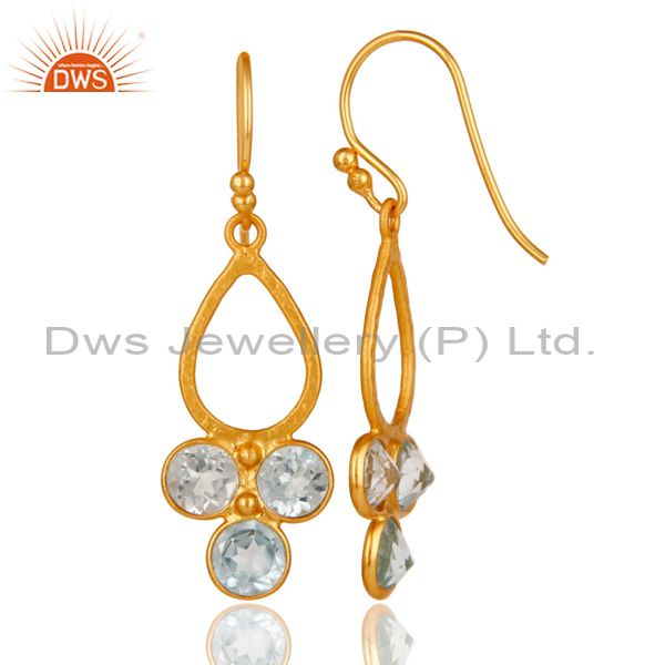 Designers 18K Gold Plated and Blue Topaz Sterling Silver Handmade Dangler Earring