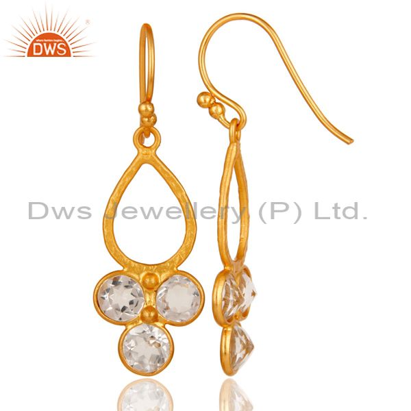 Designers 18K Gold Plated 925 Sterling Silver Crystal Quartz Dangle Earrings Jewelry