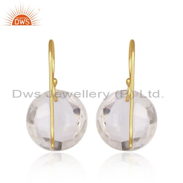 Natural Crystal Quartz 18K Yellow Gold Plated Sterling Silver Hook Earrings