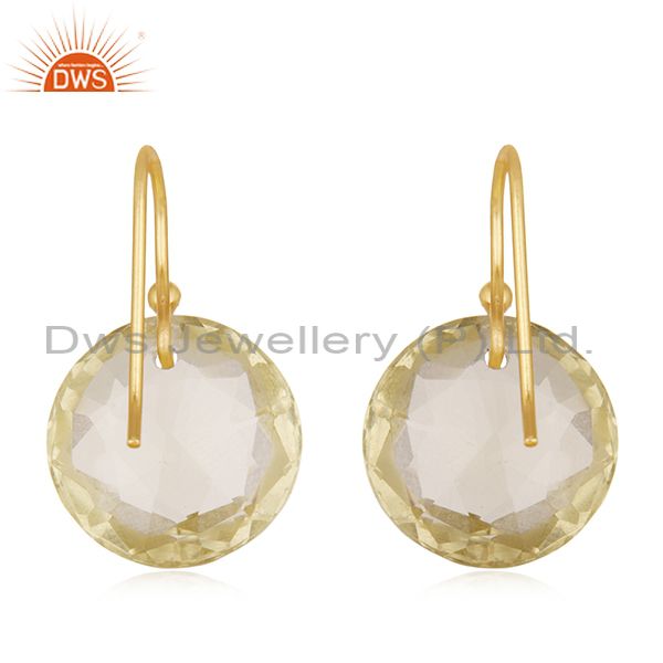 Suppliers 18K Yellow Gold Plated Sterling Lemon Topaz Gemstone Round Dangle Earrings