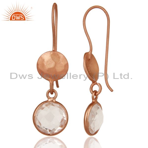 Designers 18K Rose Gold Plated Sterling Silver Crystal Quartz Circle Dangle Earrings