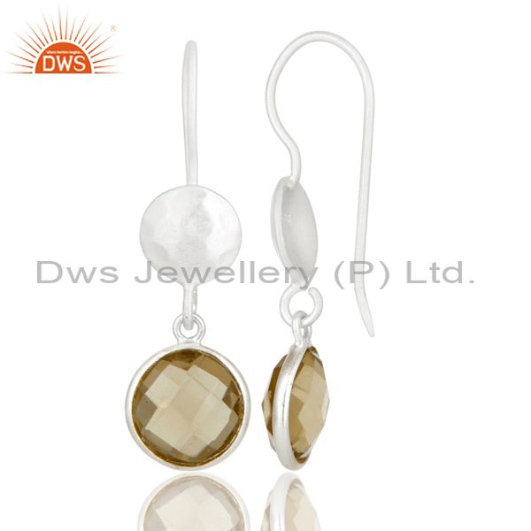 Designers 18K Gold Plated Sterling Silver Lemon Topaz Gemstone Bezel Set Dangle Earrings