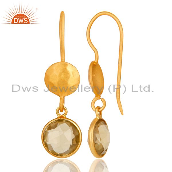 Designers 22K Yellow Gold Plated Sterling Silver Lemon Topaz Gemstone Dangle Earrings