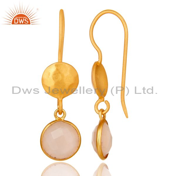 Wholesalers 14K Gold Plated 925 Sterling Silver Dyed Chalcedony Bezel Set Drops Earrings