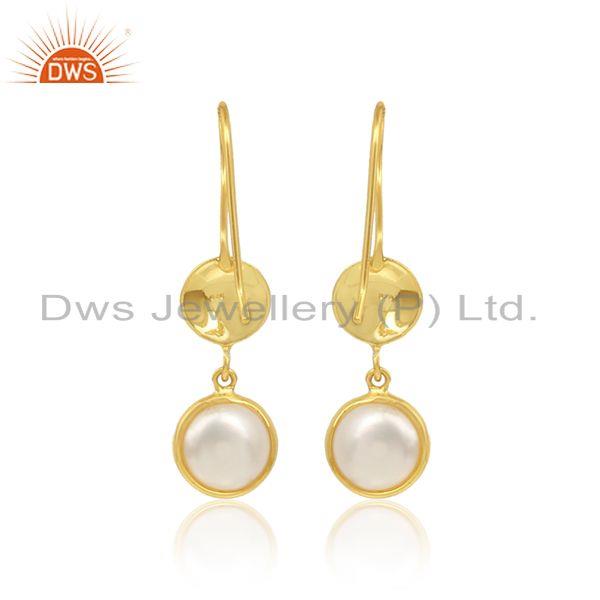Designer of Handmade gold plated silver natural pearl gemstone earrings
