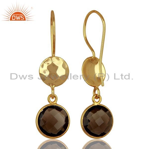 Suppliers Smoky Quartz Gemstone Gold Plated Sterling Silver Earrings Wholesale