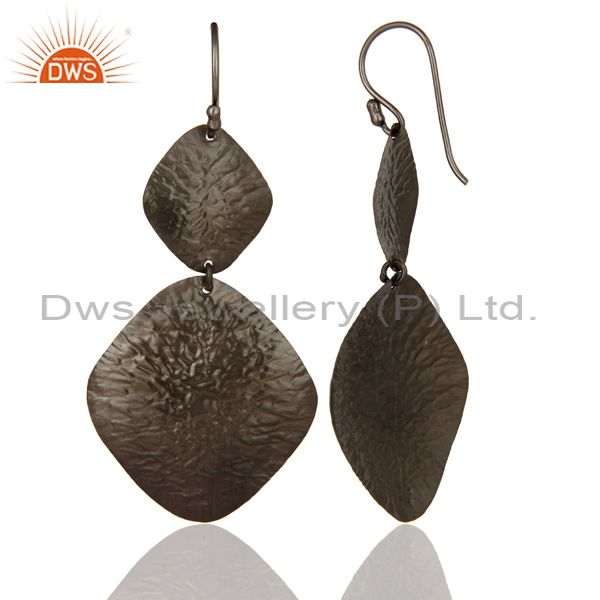 Designers Black Rhodium Plated Sterling Silver Handmade Double-Drop Earrings Jewelry