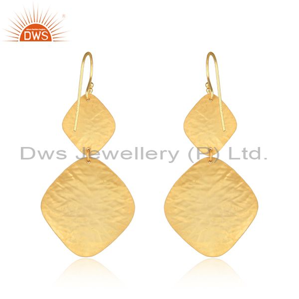 Designers 24K Yellow Gold Over Sterling Silver Handmade Double-Drop Earrings Jewelry