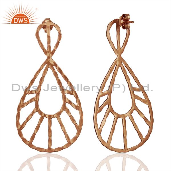 Suppliers 18K Rose Gold Plated Sterling Silver Hammered Designer Drop Dangle Earrings