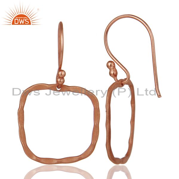 Designers 18K Rose Gold Plated Sterling Silver Hammered Open Circle Dangle Earrings