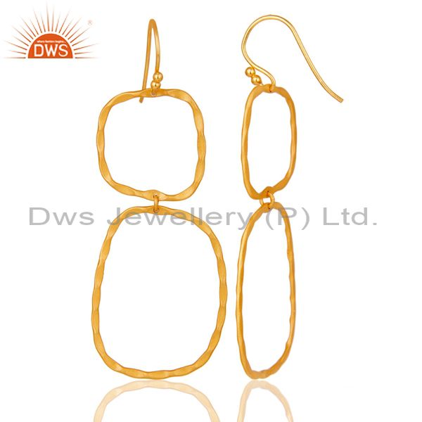Designers 22K Yellow Gold Plated Sterling Silver Hand Hammered Dangle Earrings