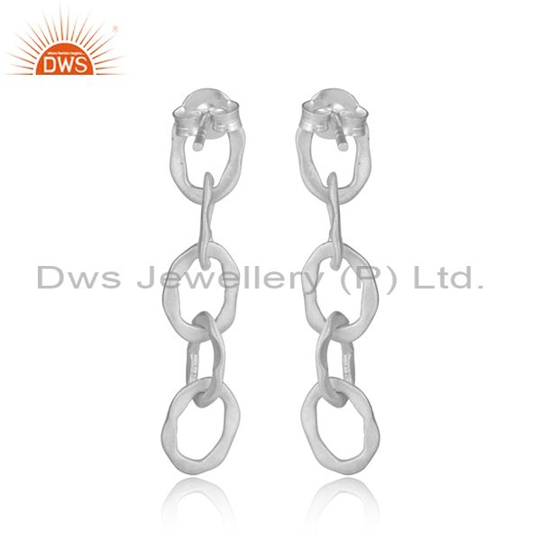 Designers Solid Sterling Silver Hammered Link Chain Dangle Earrings
