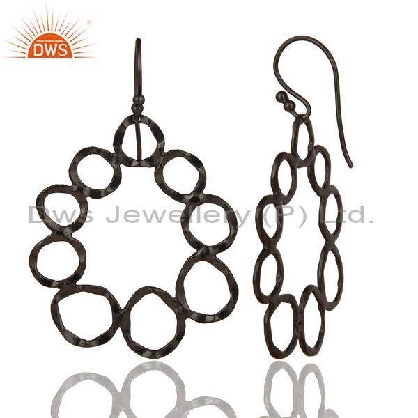 Designers Handmade Solid Sterling Silver With Oxidized Hammered Circle Dangle Earrings