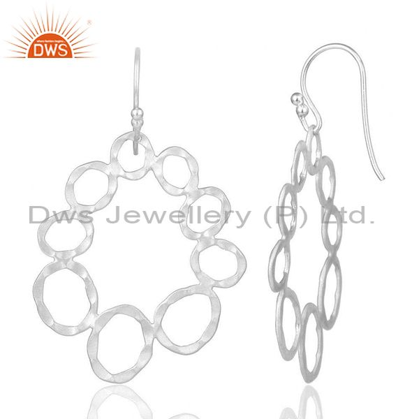 Designers Handmade Solid Sterling Silver Hammered Circle Dangle Earrings