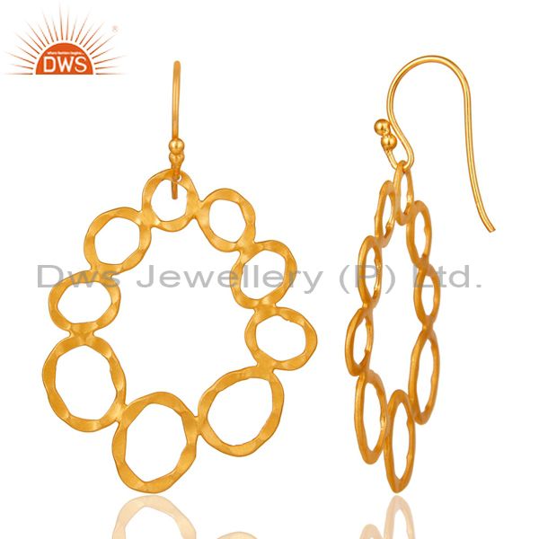 Designers 24K Yellow Gold Plated Sterling Silver Hammered Multi Circle Dangle Earrings