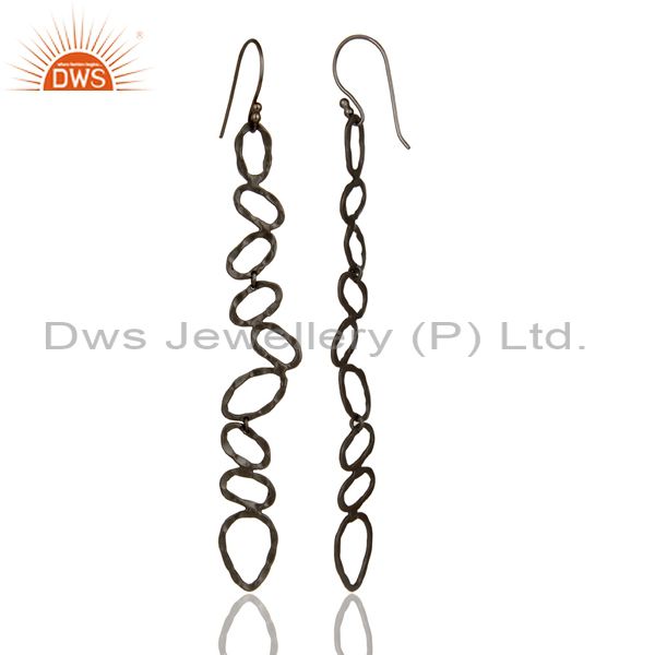 Suppliers Oxidized Solid Sterling Silver Hammered Dangle Earrings