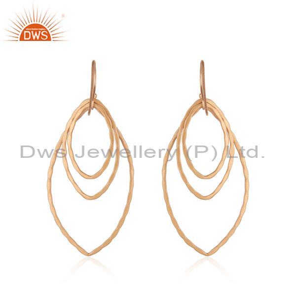Suppliers 18K Rose Gold Plated Sterling Silver Hammered Open Marquise Dangle Earrings