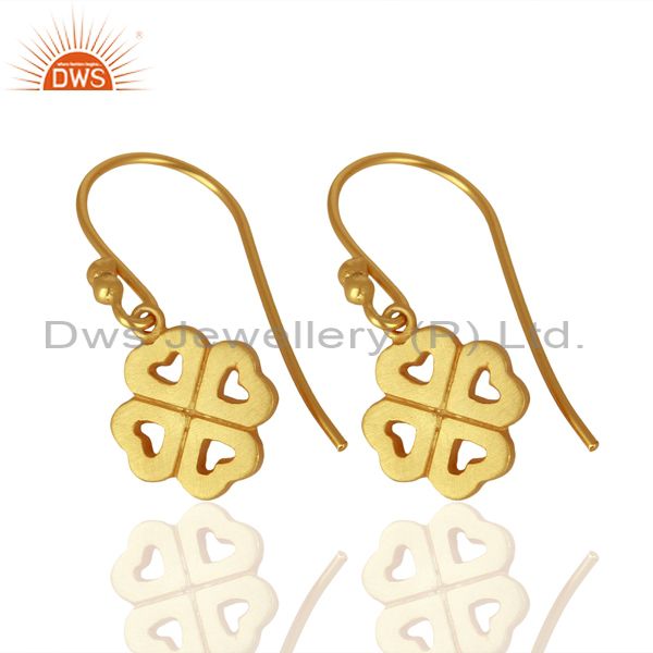 Suppliers 18K Yellow Gold Plated Sterling Silver Four Heart Design Dangle Earrings