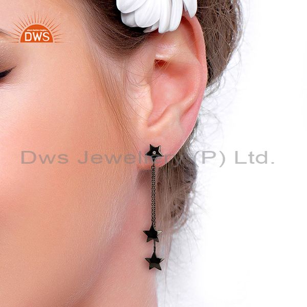 Suppliers 925 Sterling Silver With Oxidized White Topaz Star Design Chain Dangle Earrings