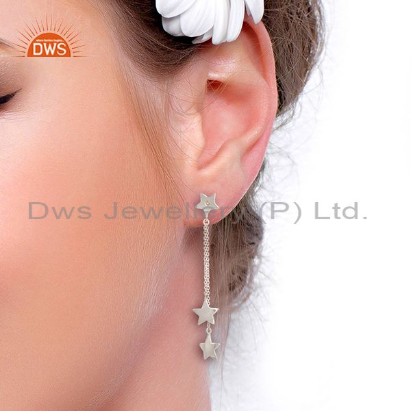 Suppliers 925 Sterling Silver White Topaz Star Chain Dangle Earrings