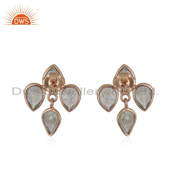 Suppliers 18K Rose Gold Plated Sterling Silver Labradorite Gemstone Post Stud Earrings