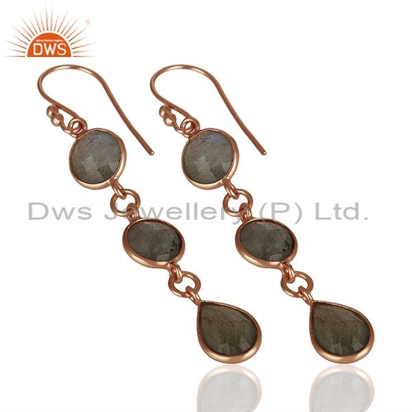 Suppliers 18K Rose Gold Plated Sterling Silver Labradorite Circle Dangle Earrings