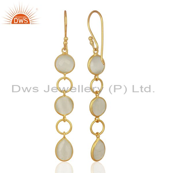 Suppliers 18K Yellow Gold Plated Sterling Silver White Moonstone Circle Dangle Earrings