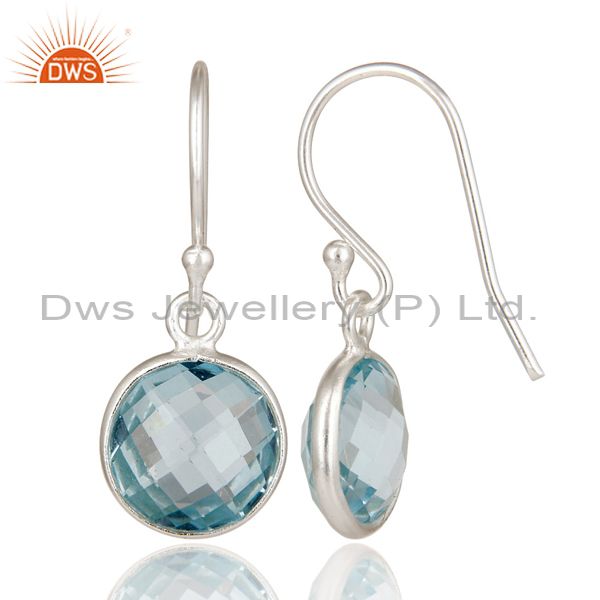 Designers 925 Sterling Silver Blue Topaz Gemstone Bezel Set Dangle Earrings